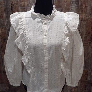 NEW PIONEER SCHOOL MARM VICTORIAN RUFFLED WOMENS BLOUSE 44" BUST COSTUME
